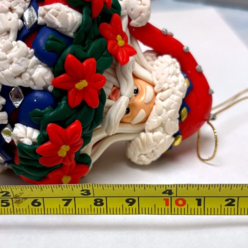 Traditions Vintage Christmas Ornament Santa Claus Poinsettia Polymer Clay Glass